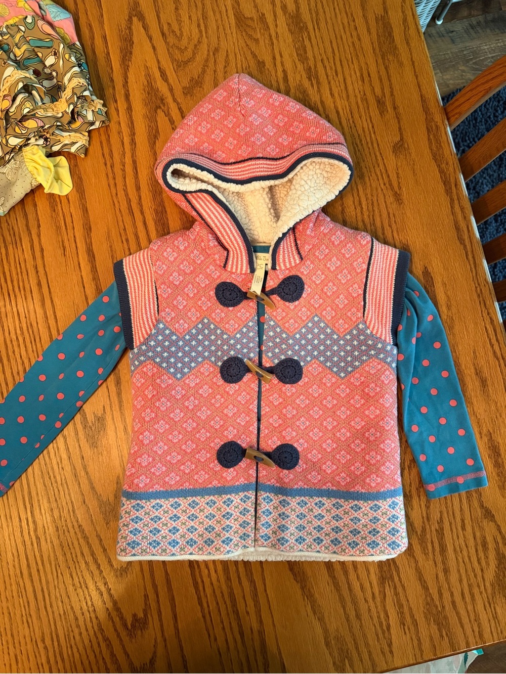 Matilda Jane Warm Hugs Vest Fleece-Lined Hooded Sweater Vest W Shirt Size 6